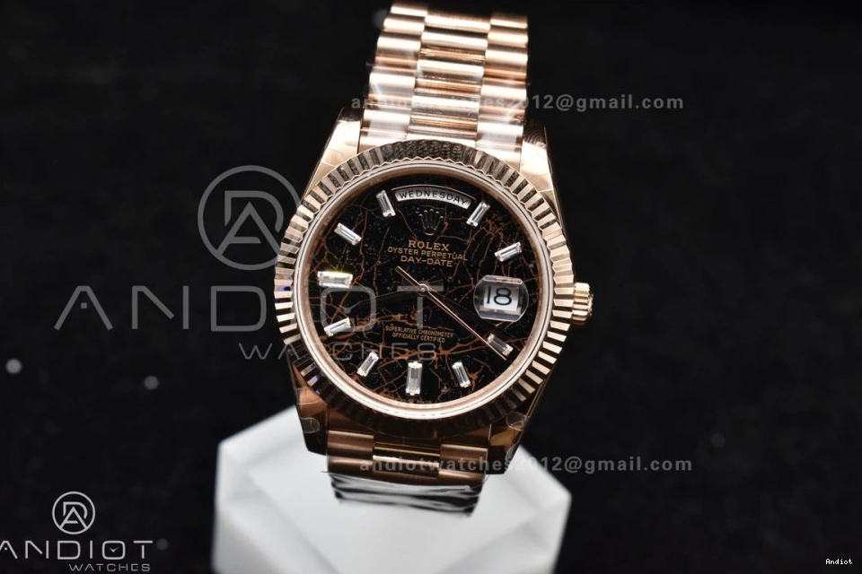 President RG On Crystal Markers GMF Dial Bracelet 40 DayDate 904L A3255 Steel Meteorite 0203